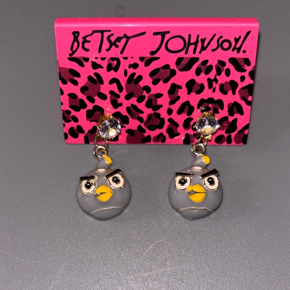 Betsey Johnson Gray and Yellow Bird Earrings NWOT